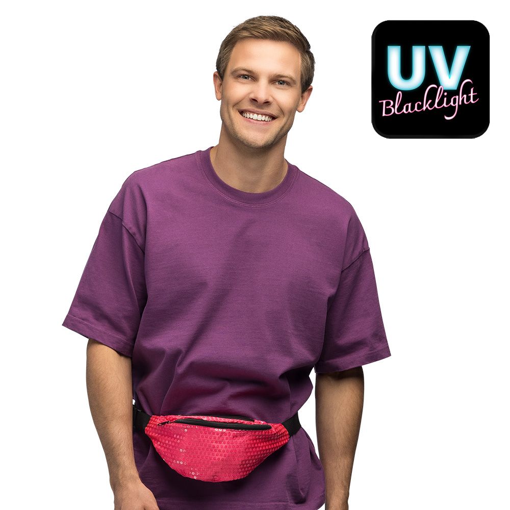 Heuptasje met pailletten neon roze fluo foute party kamping kitsch rave nineties 90'S