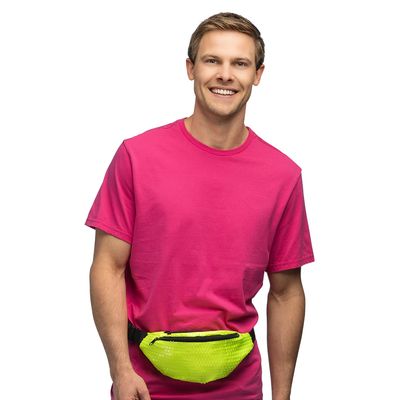 Heuptasje met pailletten neon geel fluo foute party kamping kitsch rave nineties 90'S