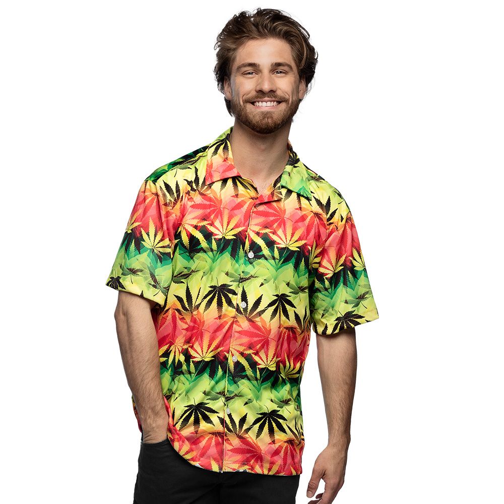 Shirt safari rasta weed foute party kamping kitsch tropical hawaï. maat XL