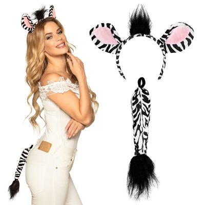 Zebra set  met oortjes op diadeem en staart dieren