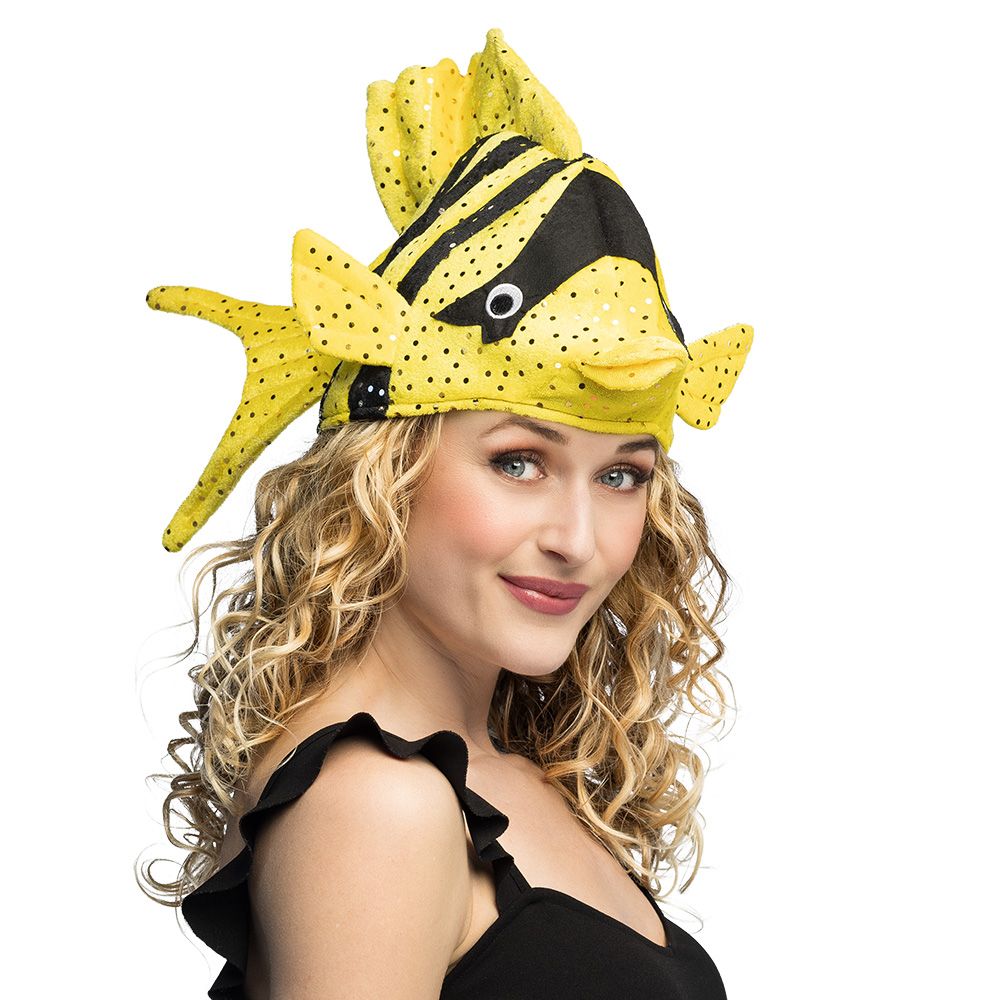 Hoed vis fluo geel foute party zee water dieren