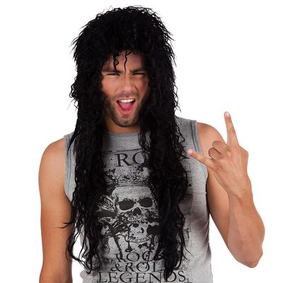 Pruik Alice Cooper man zwart gebekt lang Rock Eighties Nineties 80's 90's bekend beroemd zanger