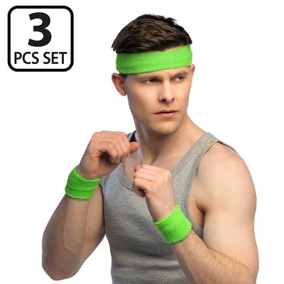 Zweetbandjes set van drie neon groen fluo blacklight UV