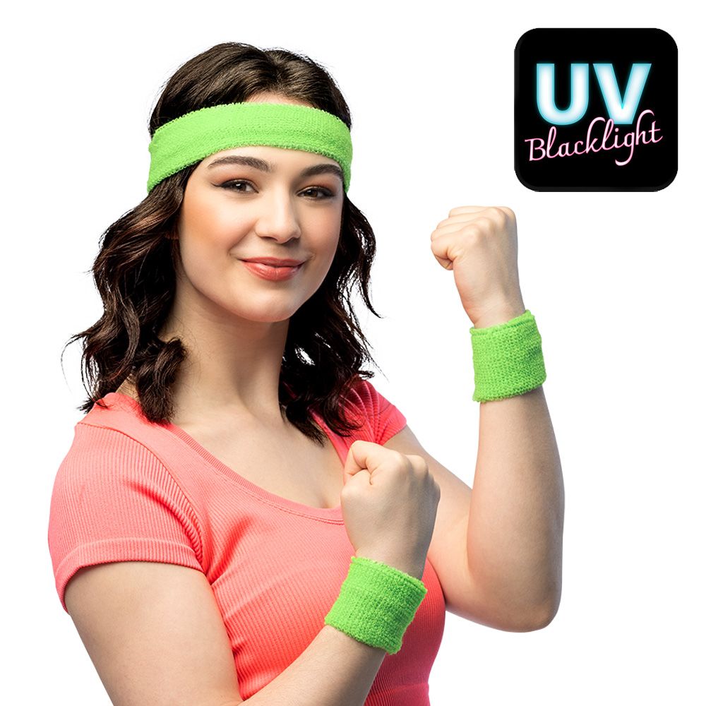 Zweetbandjes set van drie neon groen fluo blacklight UV