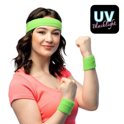 Zweetbandjes set van drie neon groen fluo blacklight UV Zweetbandjes set van drie neon groen fluo blacklight UV