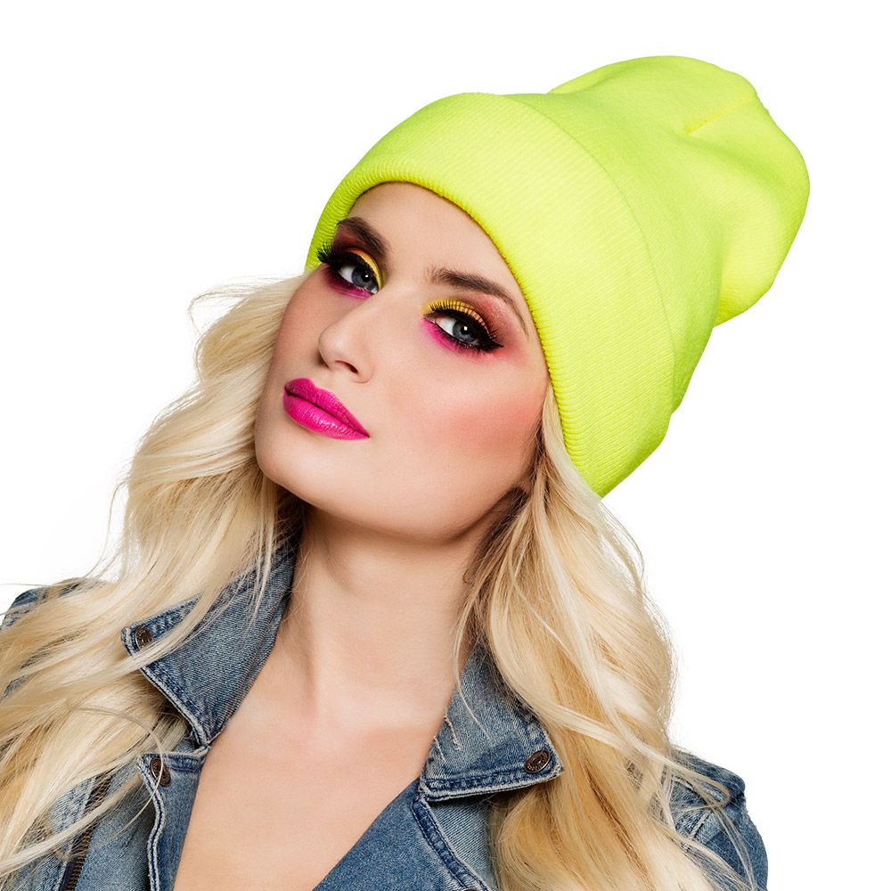 beanie fluo geel UV Blacklight neon muts retro ski beanie fluo geel UV Blacklight neon muts retro ski