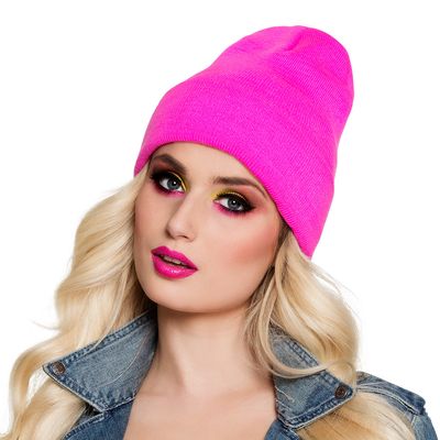 beanie fluo roze UV Blacklight neon muts retro ski