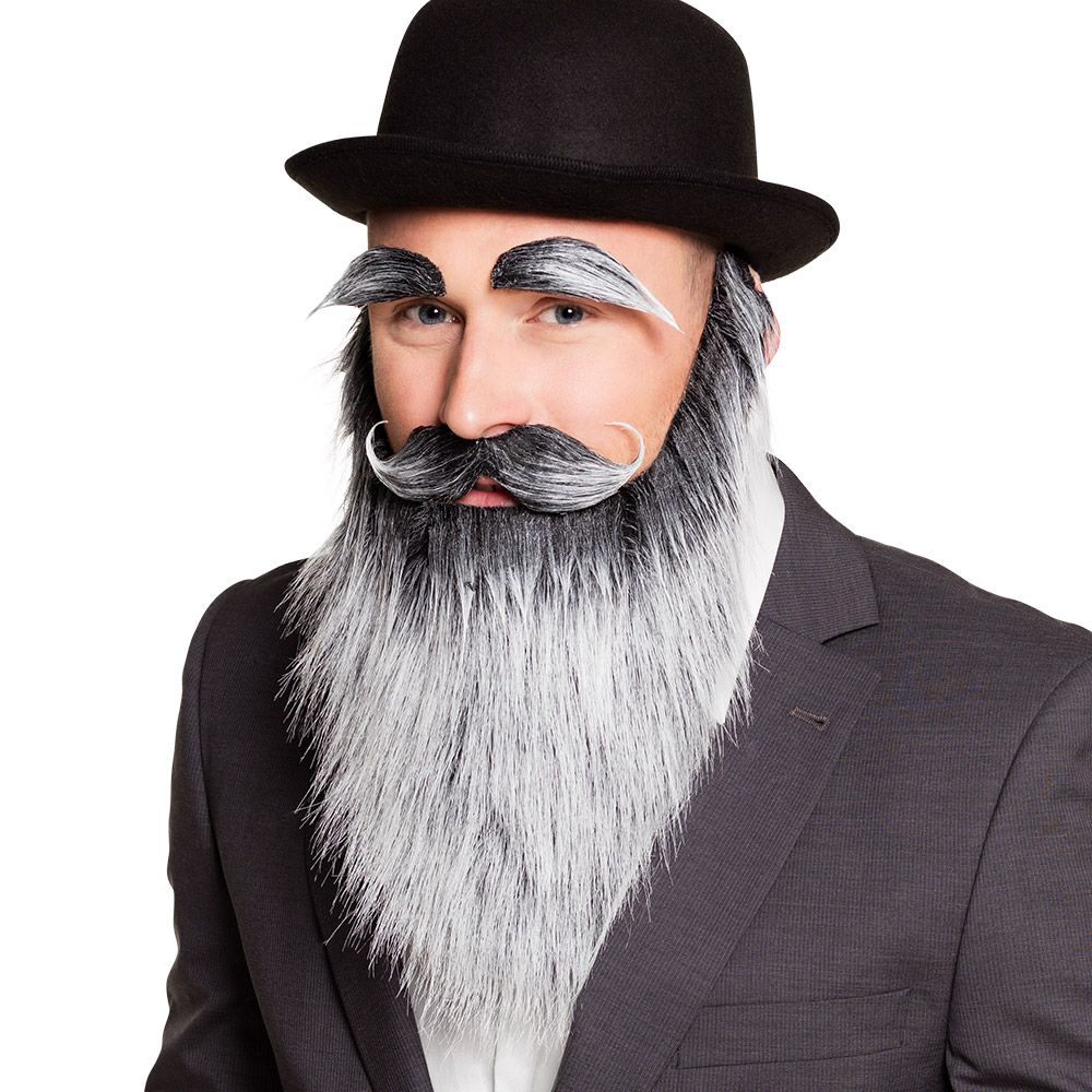 Baard grijs met snor en wenbrauwen Vader Abraham set gezichtshaar oude man