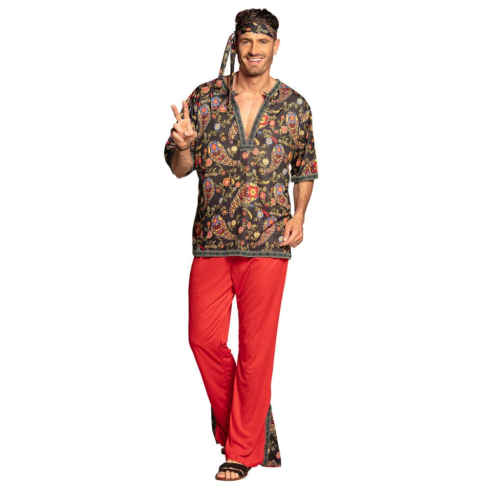 Hippie verkleedkostuum volwassen man Flower power XL