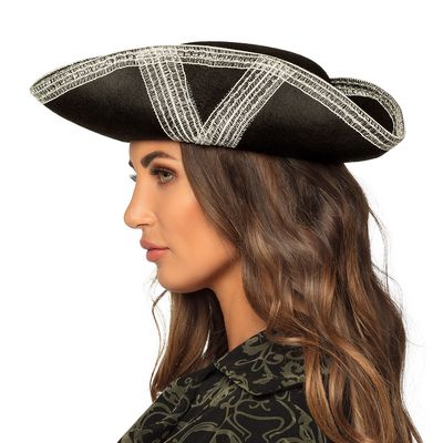 Hoed piraat markies zwart met zilver tricorne piratenhoed markiezenhoed