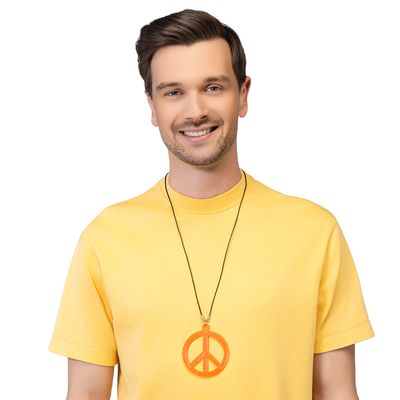 Hippie ketting oranje neon fluo peace flower power seventies '60- '70