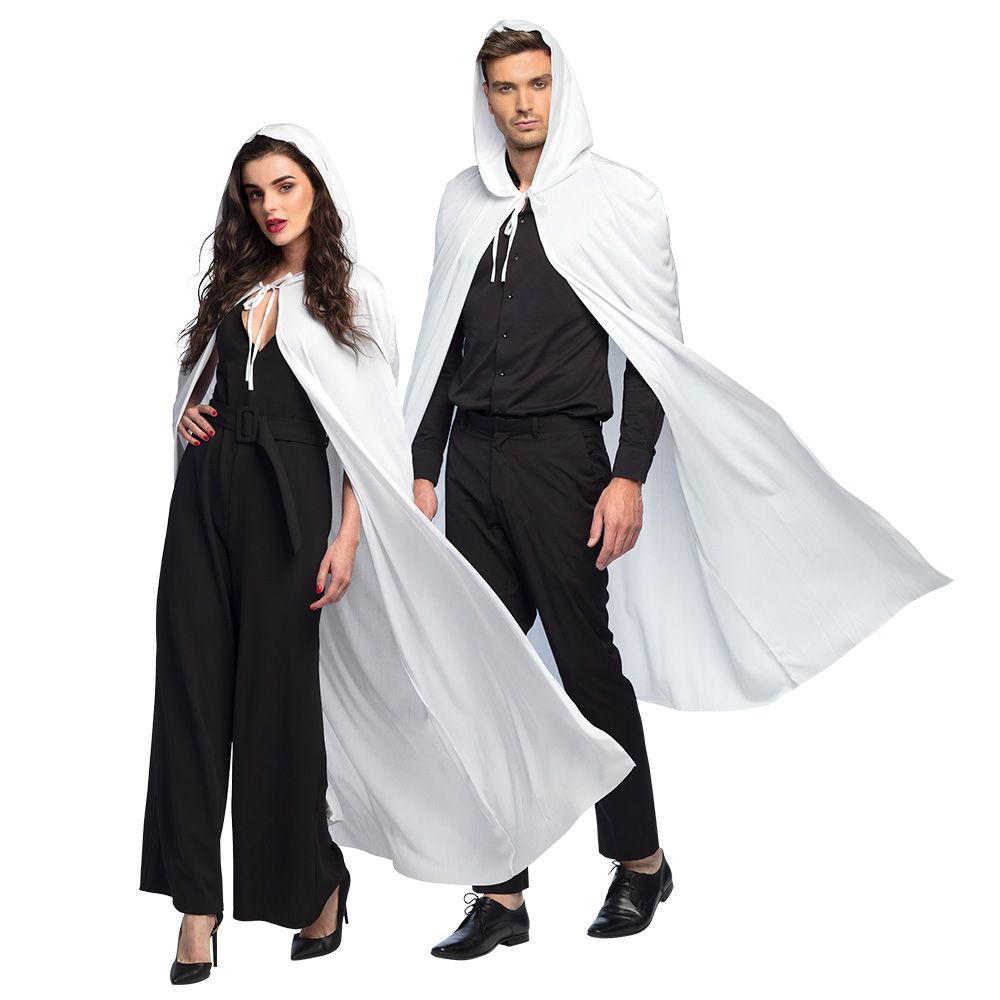 Cape wit met kap unisex witte cape 180 cm