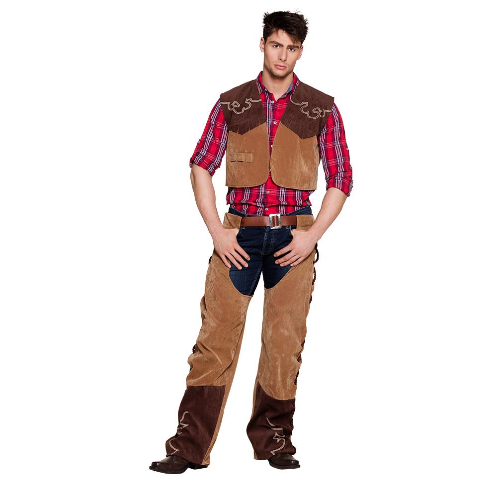 Cowboy verkleed kostuum volwassenen vest , ceintuur en chaps Western Country