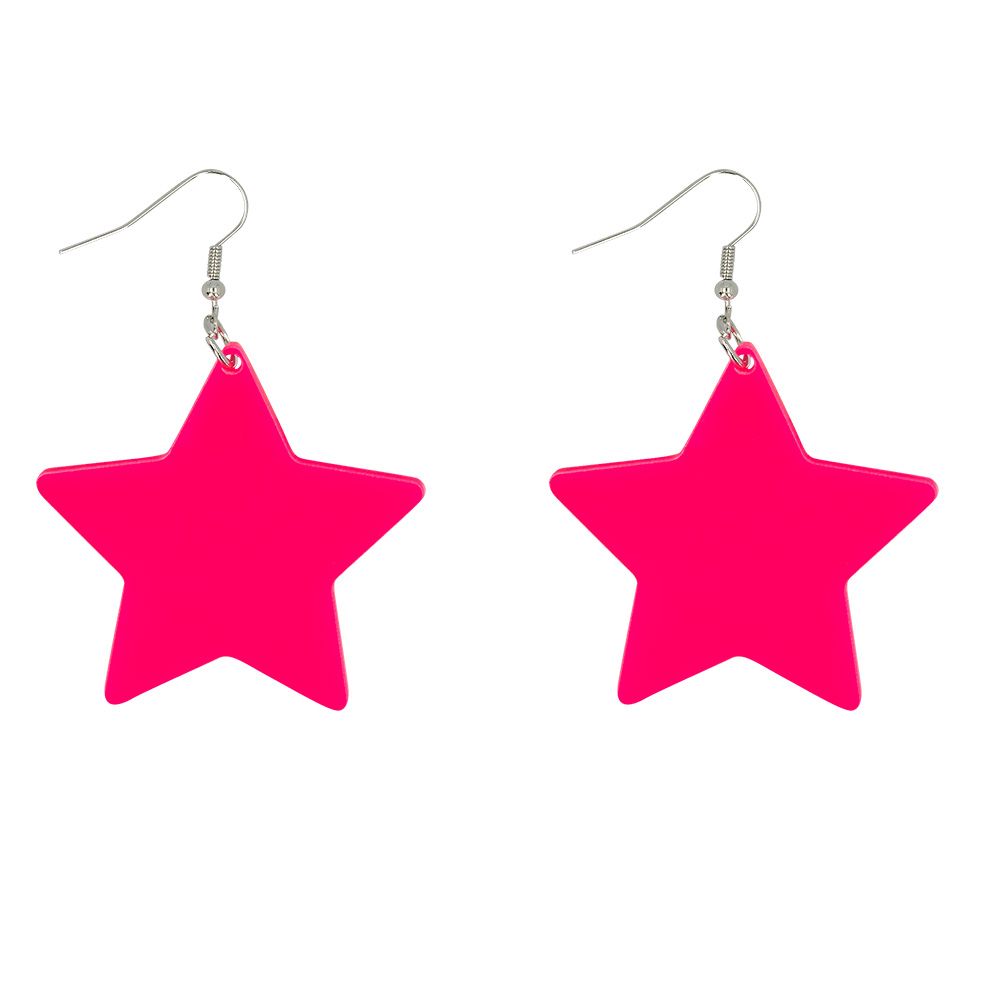 Oorringen fluo roze neon UV Blacklight sterren foute party Kamping Kitsch Oorringen fluo roze neon UV Blacklight sterren foute party Kamping Kitsch