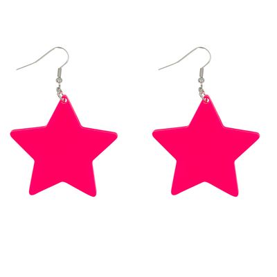 Oorringen fluo roze neon UV Blacklight sterren foute party Kamping Kitsch