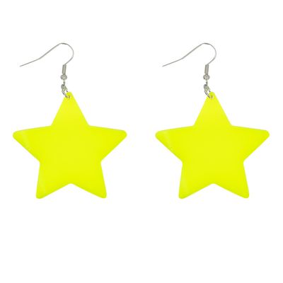 Oorringen fluo geel neon UV Blacklight sterren foute party Kamping Kitsch