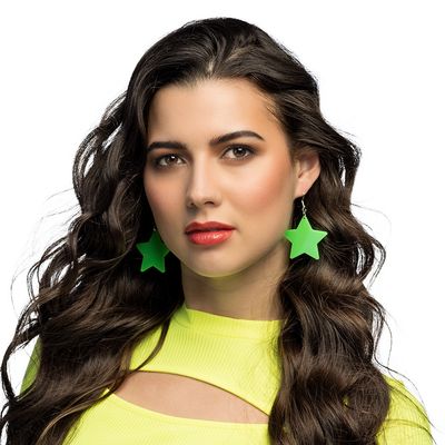 Oorringen fluo groen neon UV Blacklight sterren foute party Kamping Kitsch