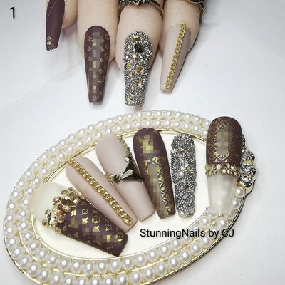 Luxury brand LV Designer inspired custom Press on nails