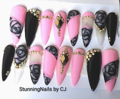 Pink roses 🌹Luxury Designer inspired custom Press on nails