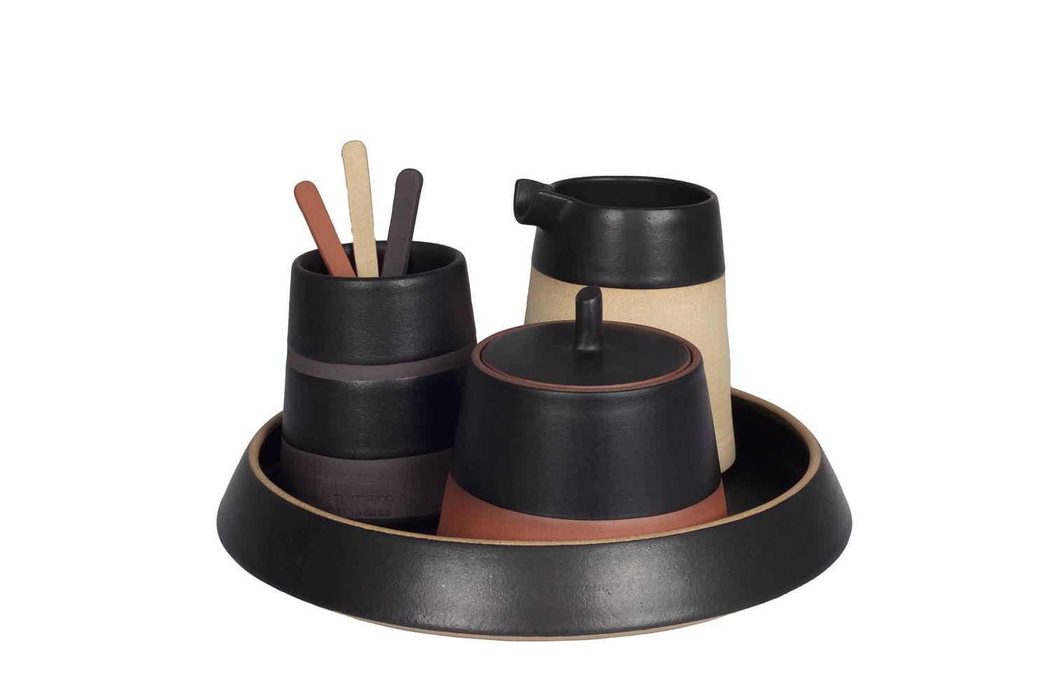 Tea Set - Cone (Sugar Bowl, Milk Jug, Teaspoon Holder, Tray + free Teaspoon)