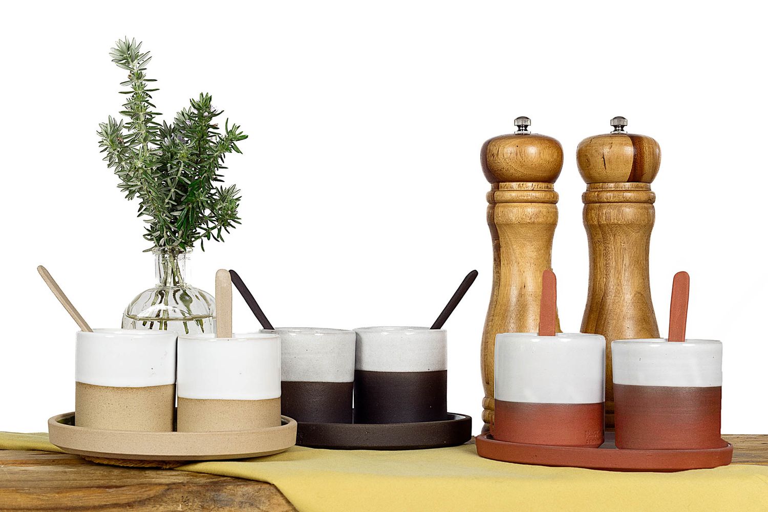 Set - Salt & Pepper Pots + Tray & 2 Free Teaspoons - Bright