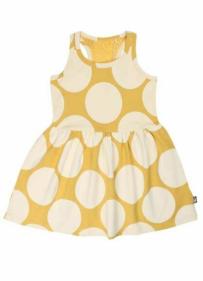 Danefae Organic Creature Dress Dusty Yellow/Chalk Mega Dots
