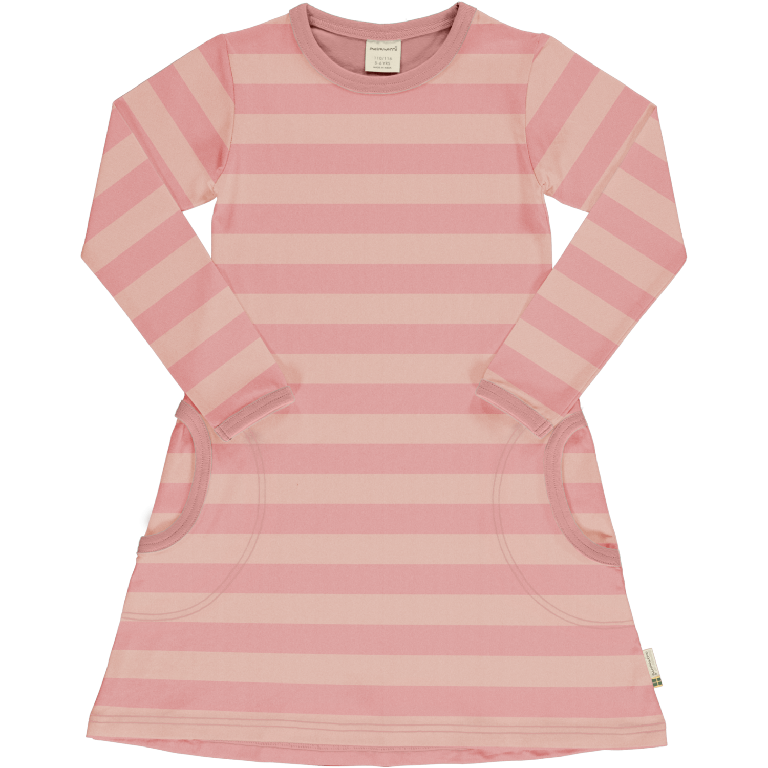 Maxomorra Dress LS Stripe Dusty Rose
