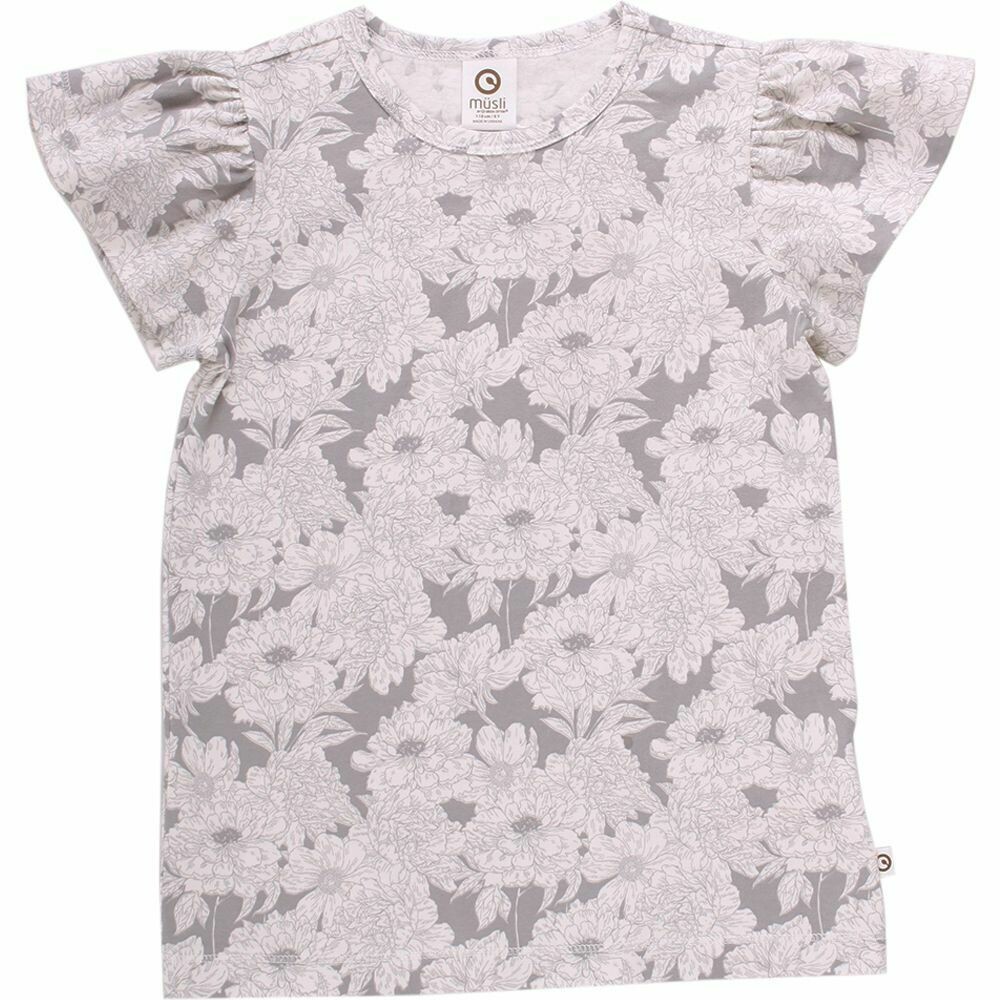 Green Cotton Müsli Shirt  Blumen grau