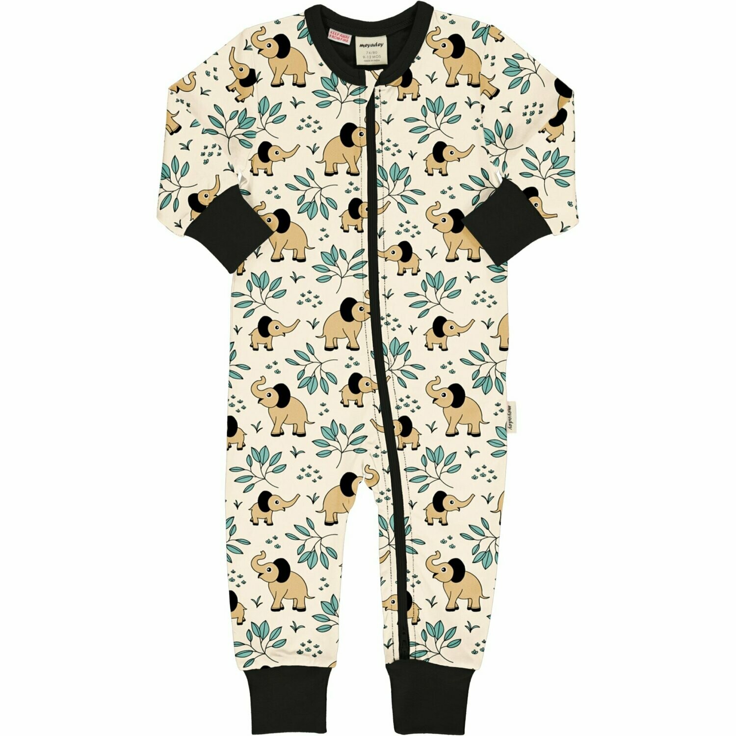 Meyadey by Maxomorra Rompersuit Zip LS Elephant Garden