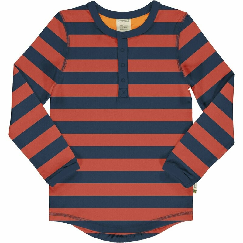 Maxomorra Top LS Slim Button Stripe Rowan