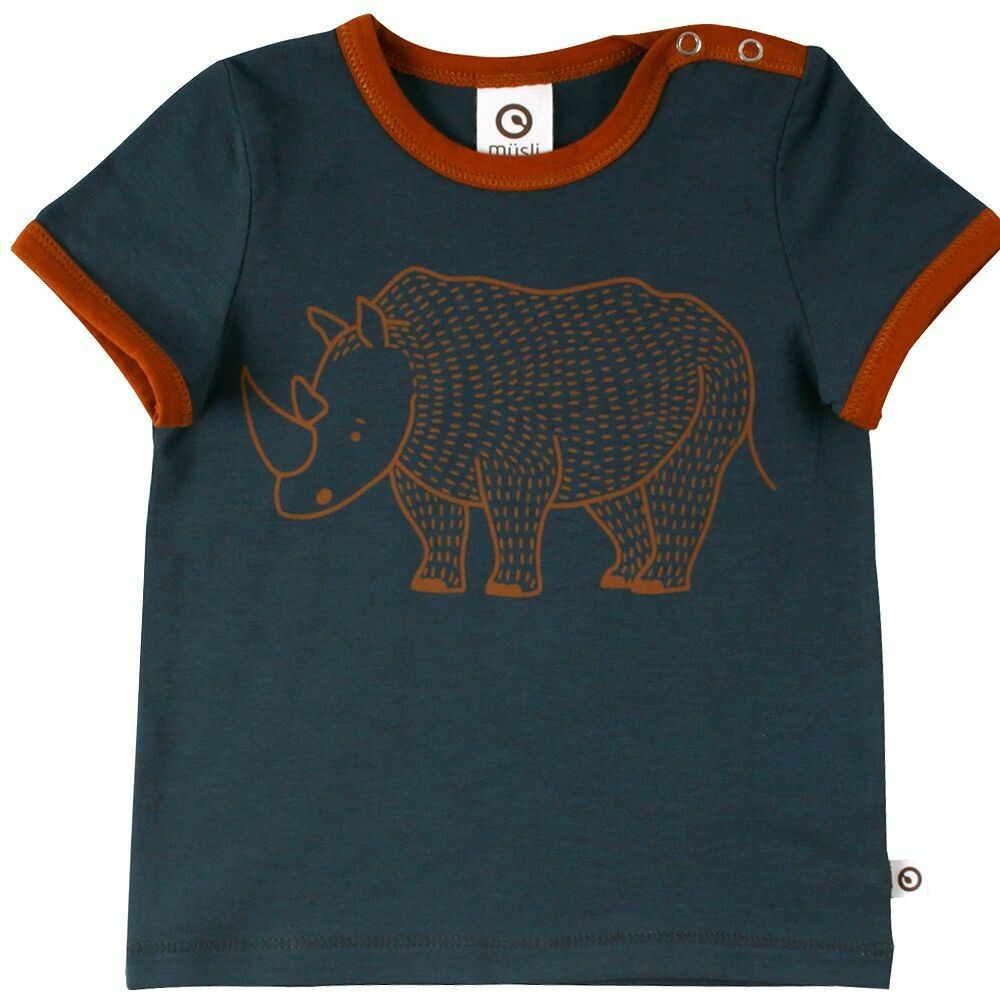 Green Cotton Müsli Shirt  Rhino Front Baby