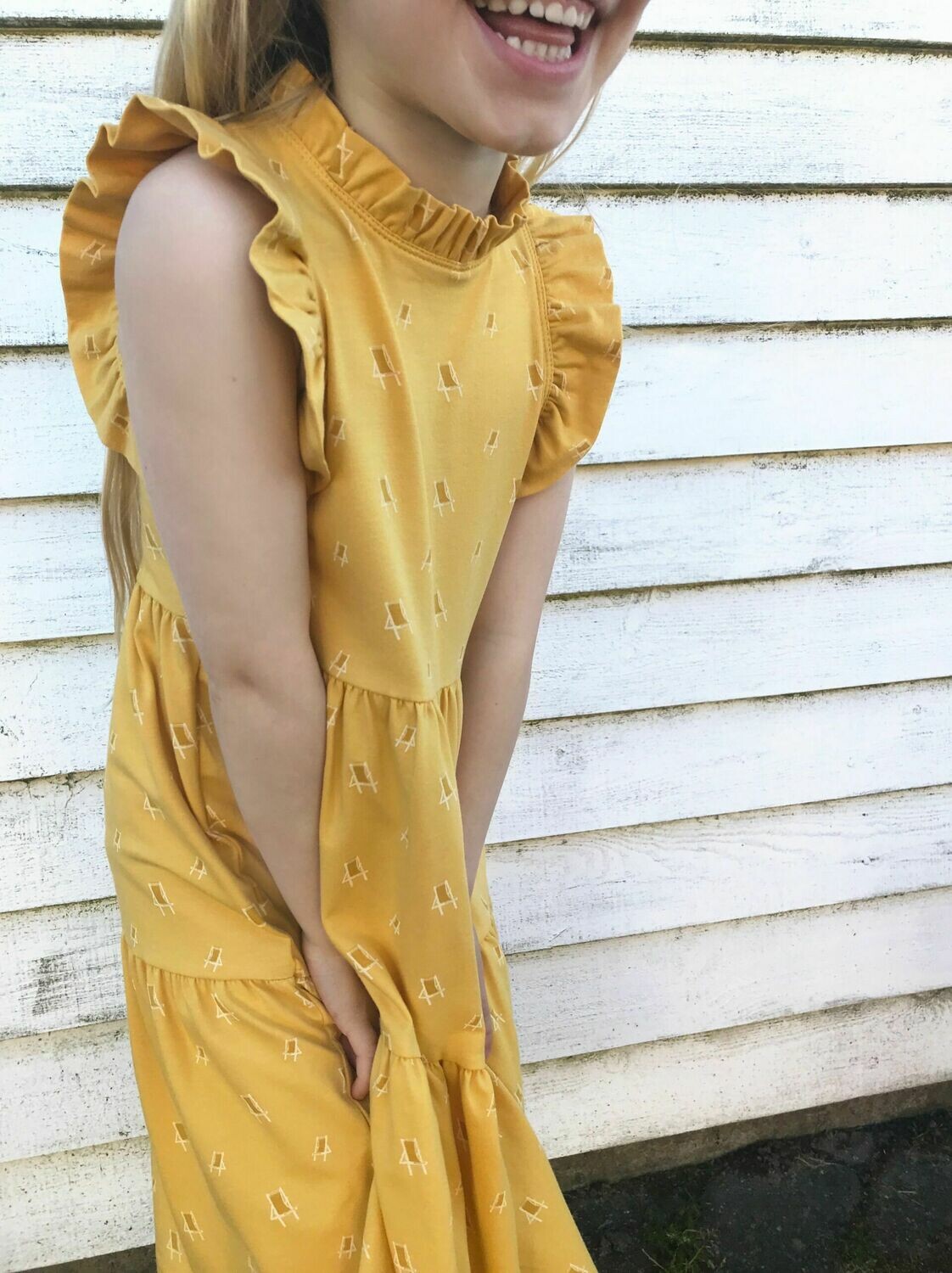 Green Cotton Müsli Sunbed Frill Shoulder Dress