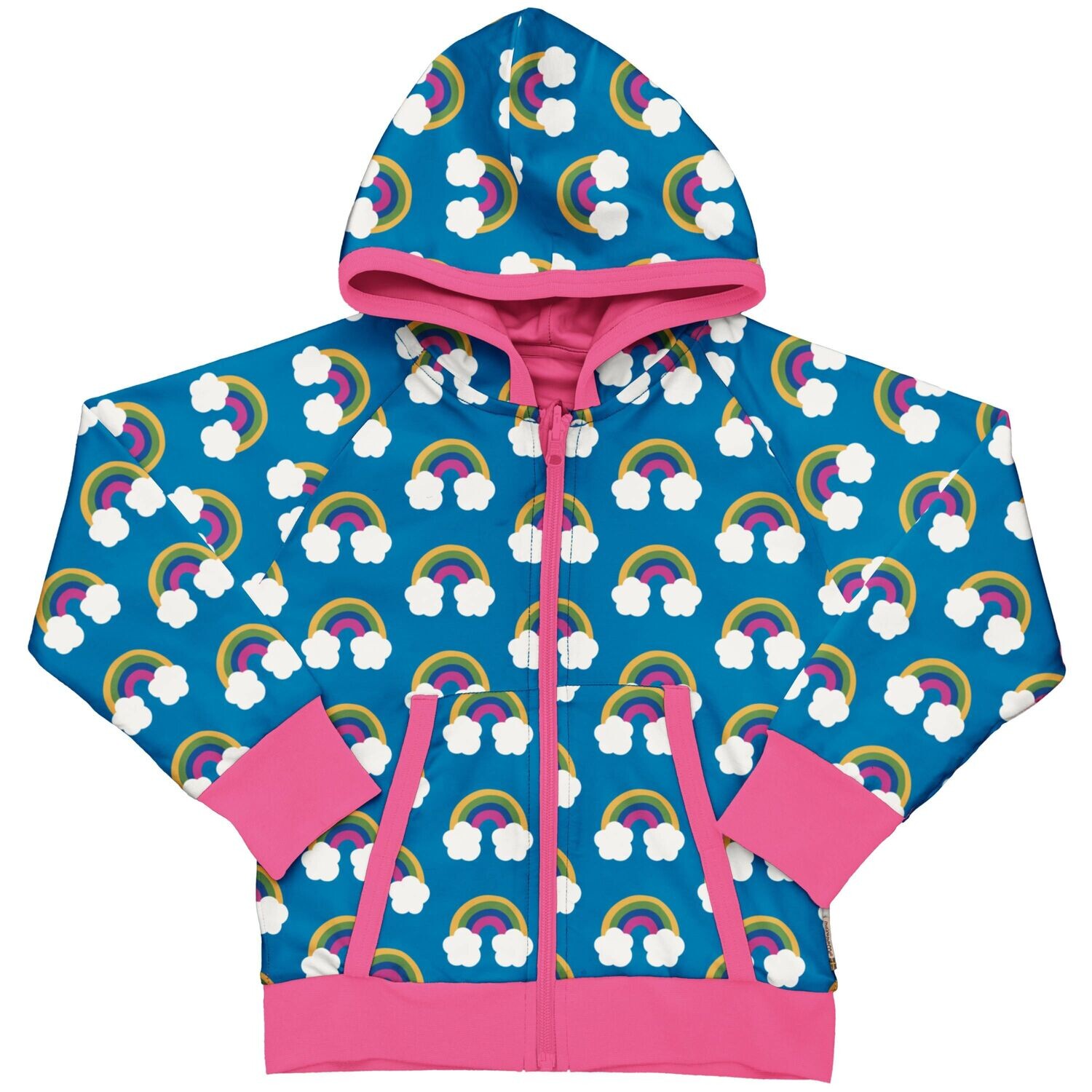 Maxomorra Cardigan Hood Reversible Farm Rainbow