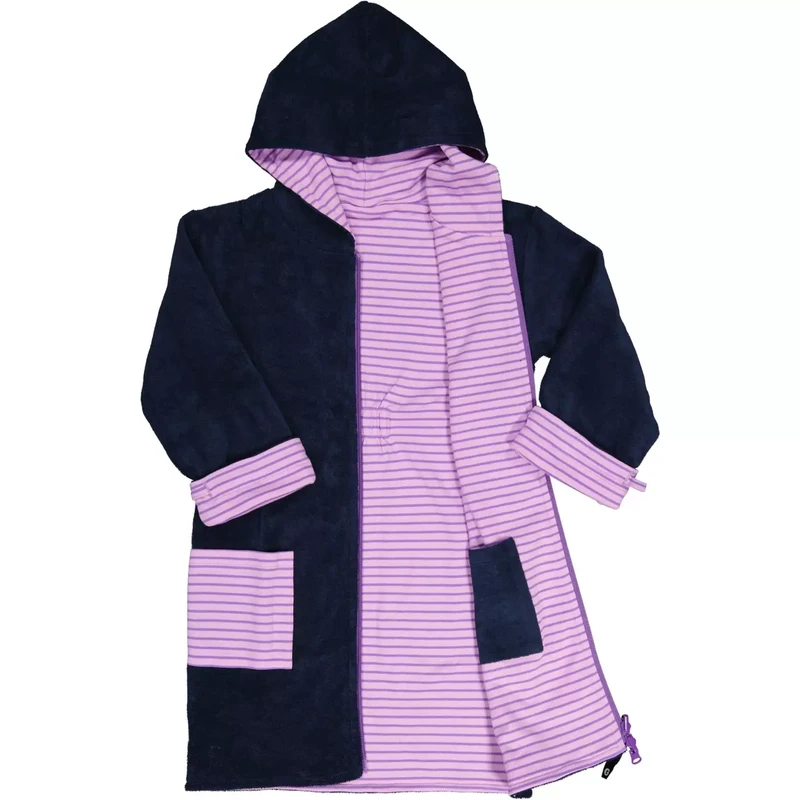 Geggamoja Bademantel wendbar Navy/Purple Stripe