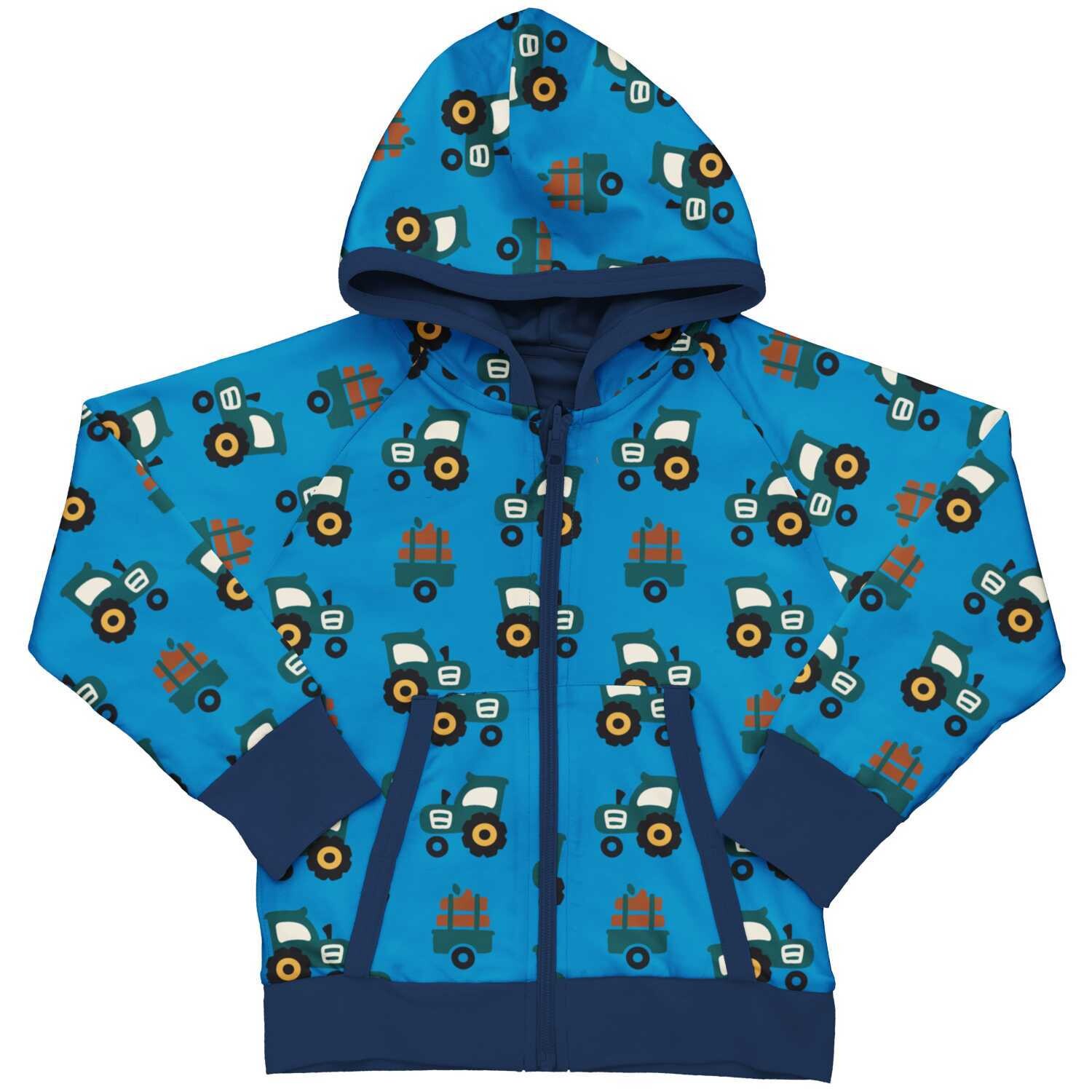 Maxomorra Cardigan Hood Reversible Blue Tractor