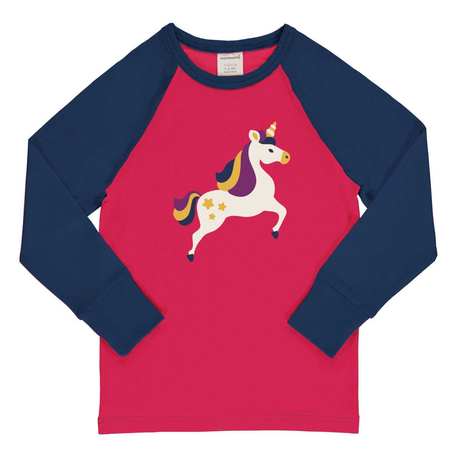 Maxomorra Top LS  Raglan Pink Unicorn