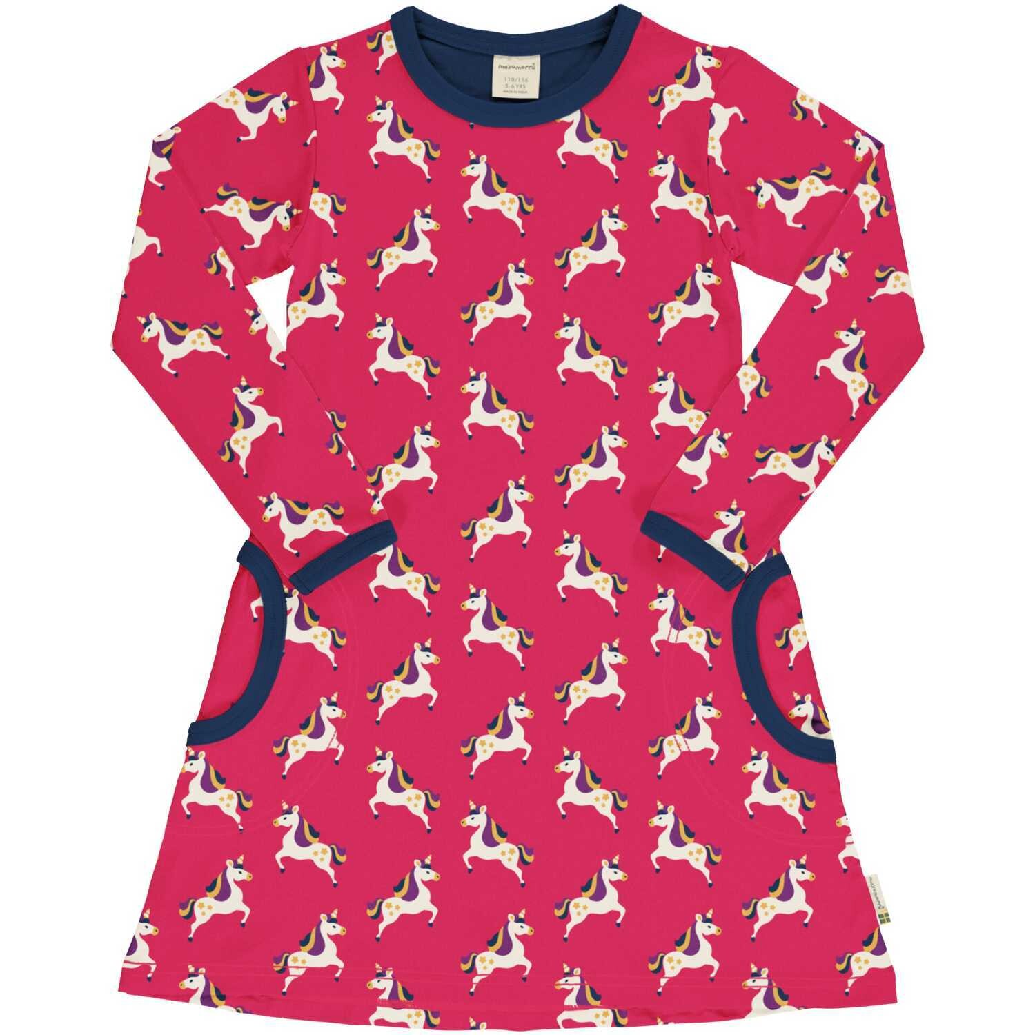 Maxomorra Dress LS Pink Unicorn