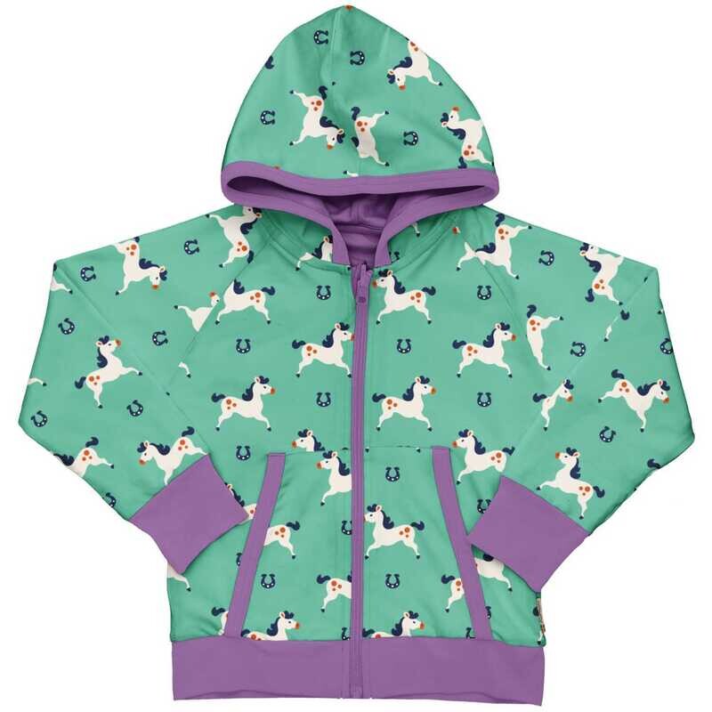 Maxomorra Cardigan Hood Reversible Horse Mint