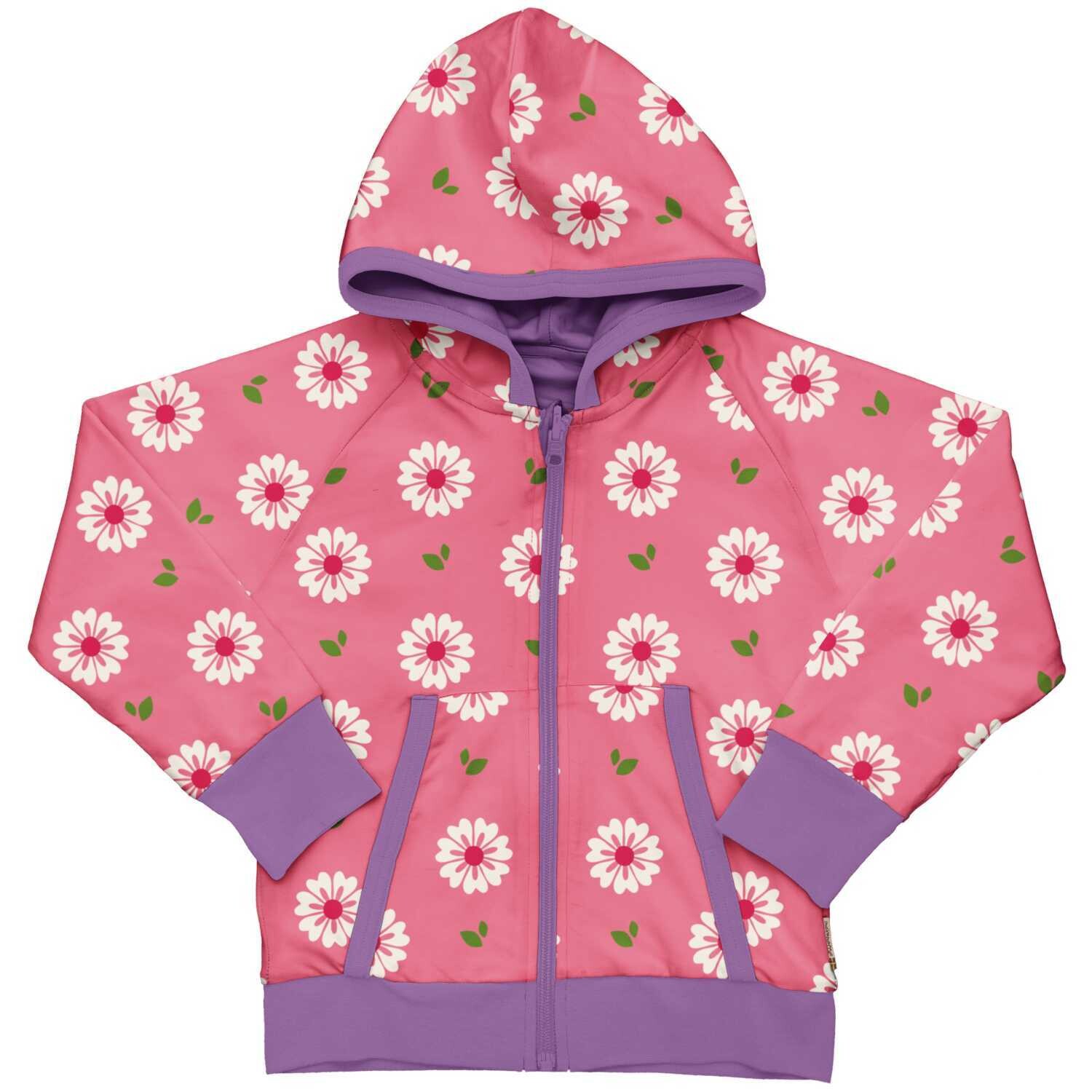 Maxomorra Cardigan Hood Reversible Flowers Rosé