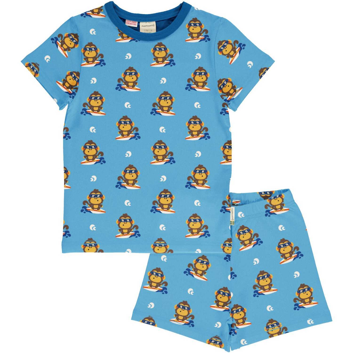 Maxomorra Pyjama SS  Monkey Blue