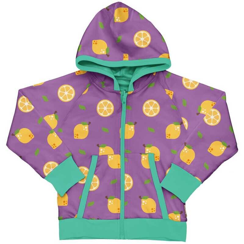 Maxomorra Cardigan Hood Reversible Lemon Purple