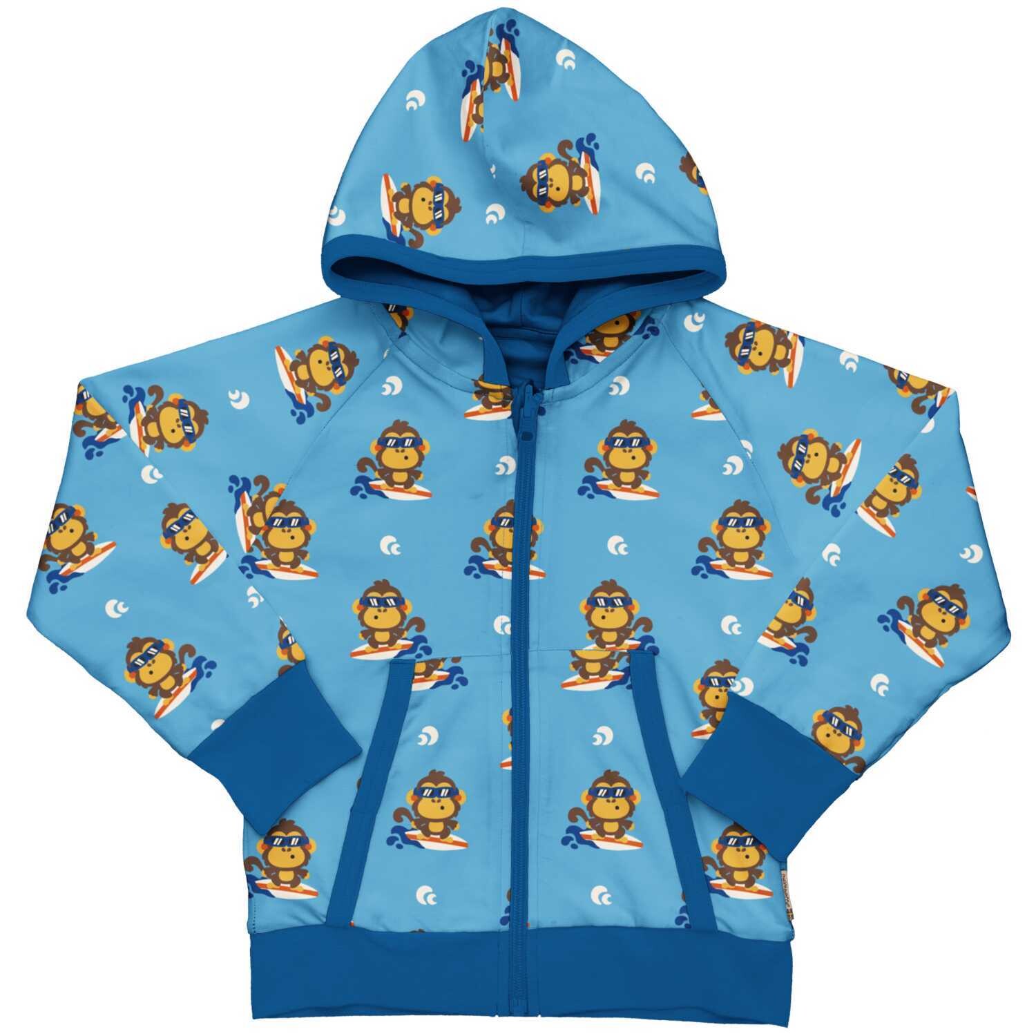 Maxomorra Cardigan Hood Reversible Monkey Blue