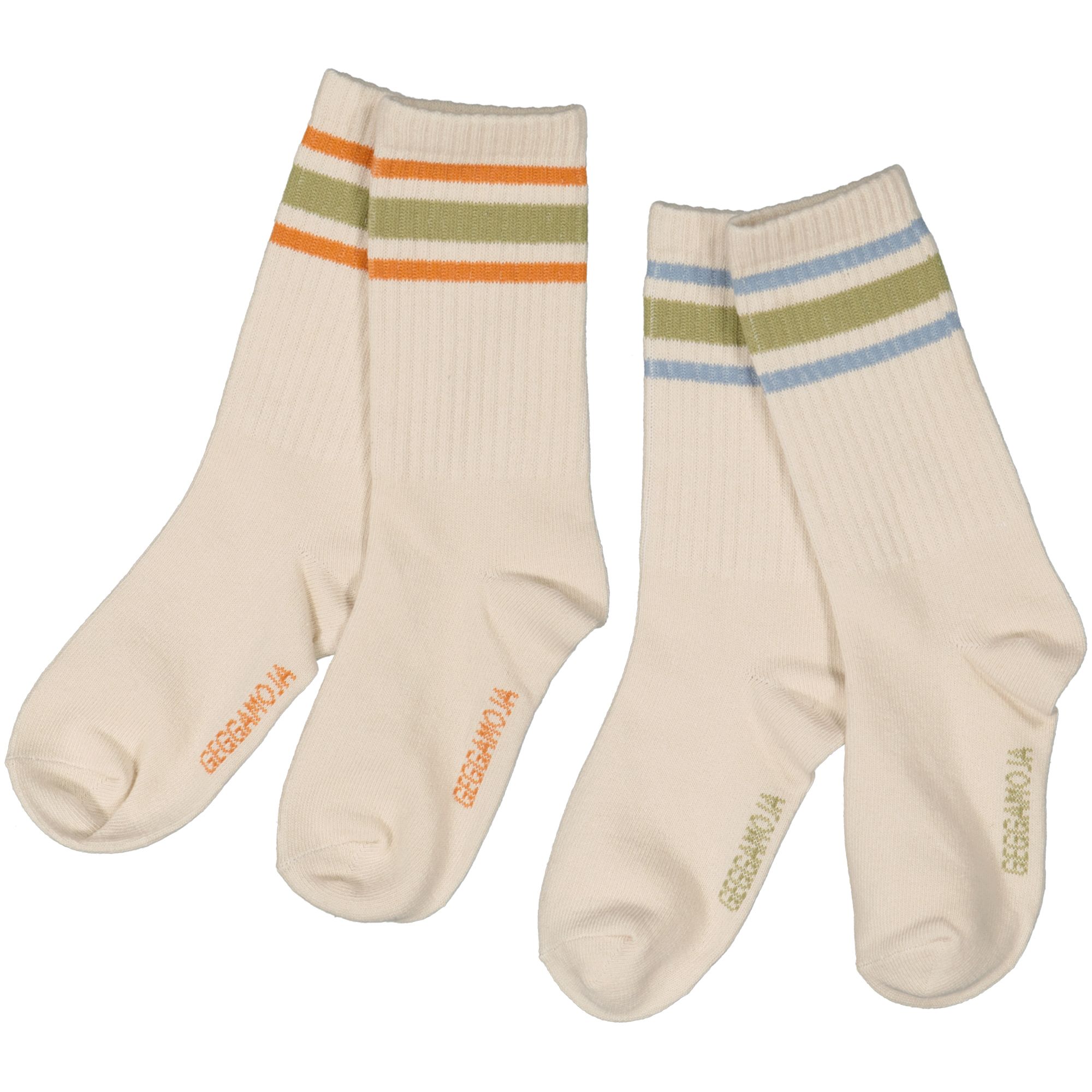 Geggamoja 2-Pack Socks Tennis Beige Stripes Blue/Orange
