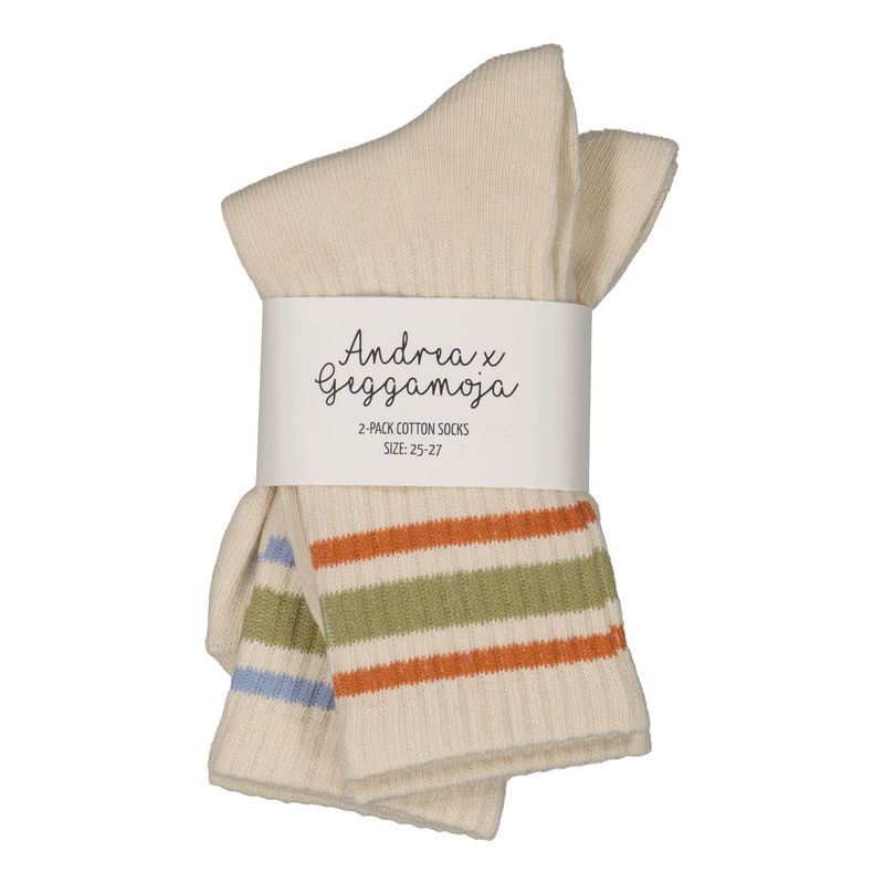 Geggamoja 2-Pack Socks Tennis Beige Stripes Blue/Orange