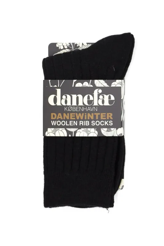 Danefae Woolen Rib Socken Black