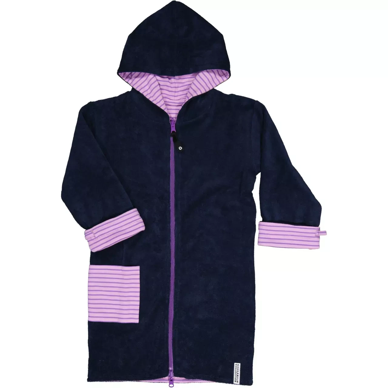 Geggamoja Bademantel wendbar Navy/Purple Stripe