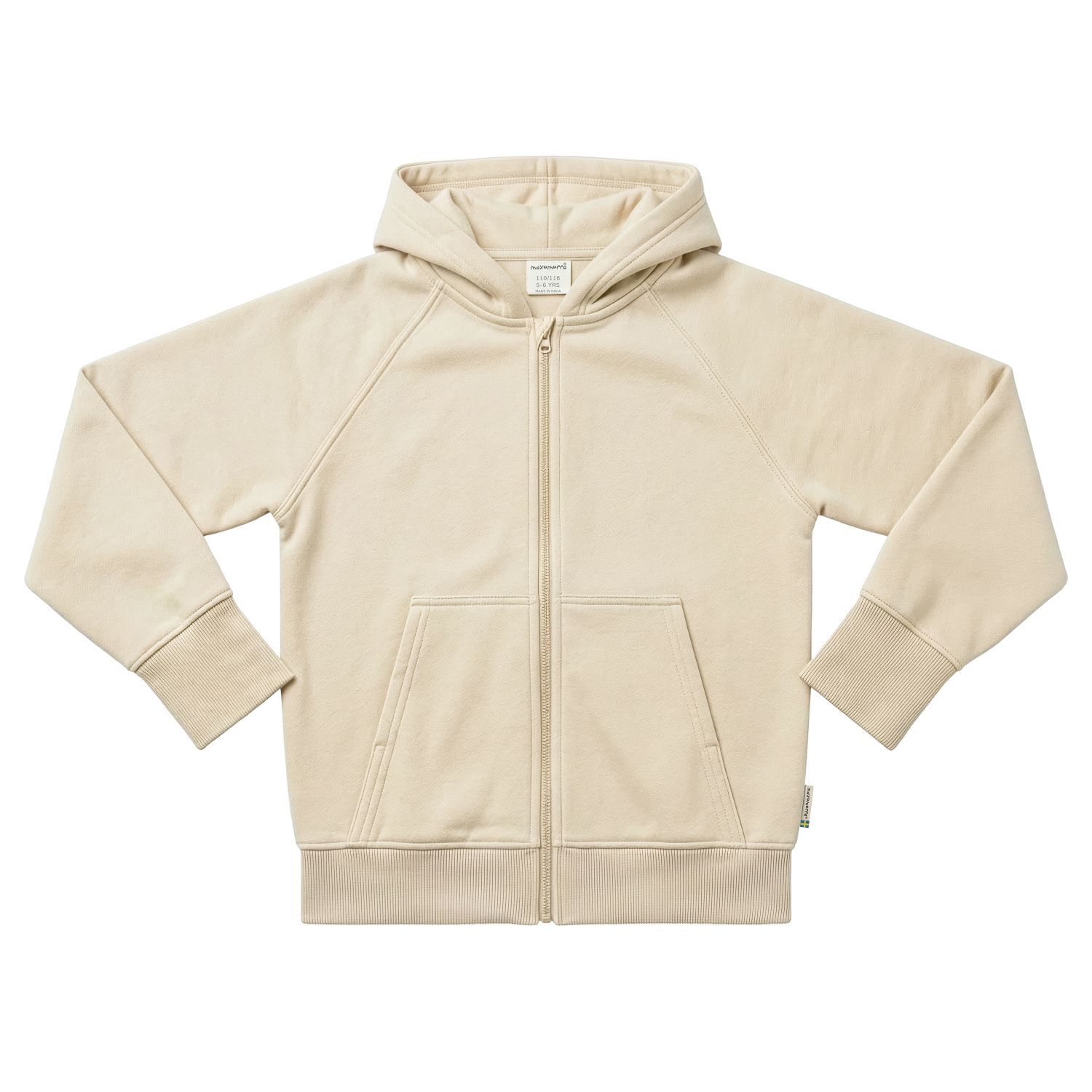 Maxomorra Hoodie Zipper Sweat Solid Creme