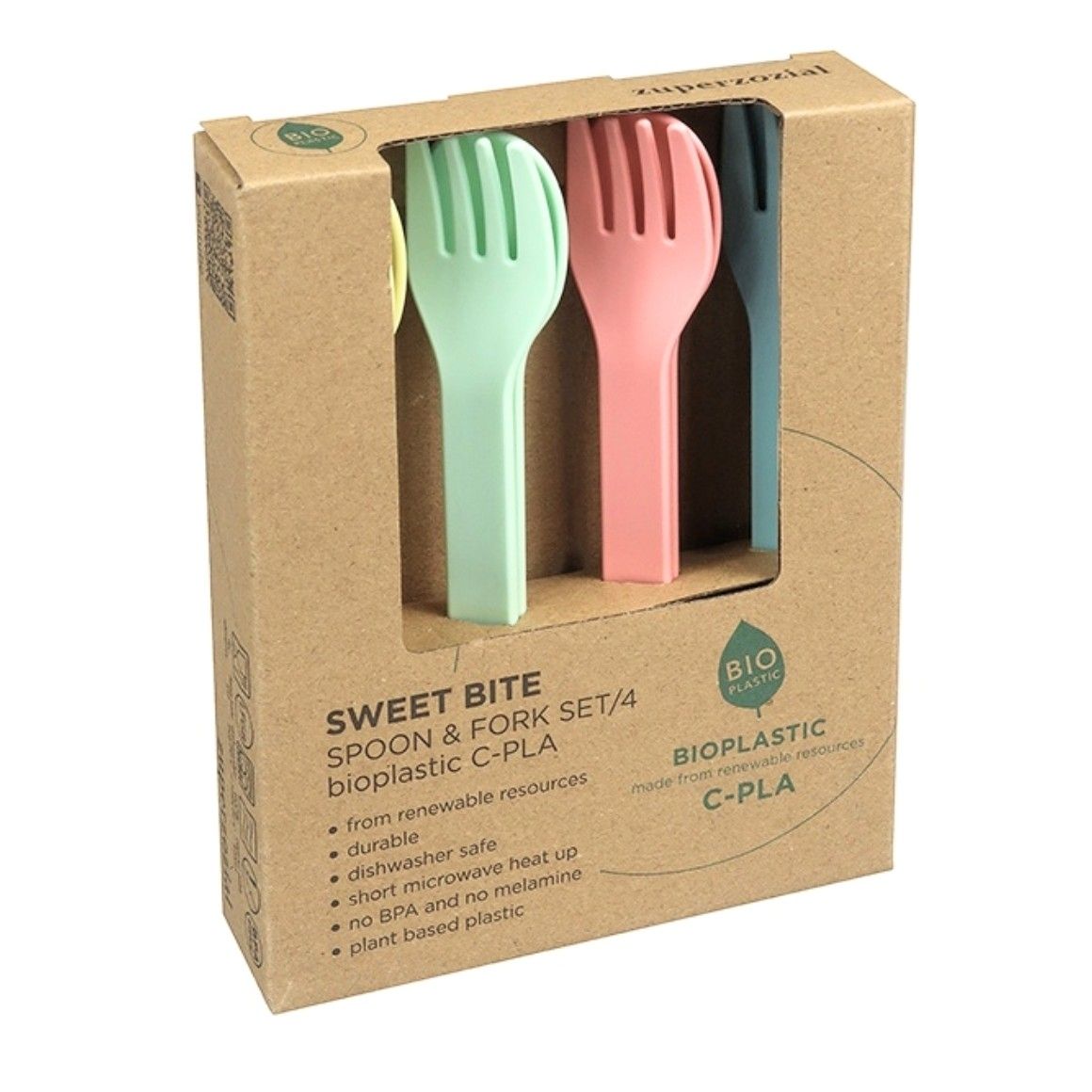 Kids Vork en Lepel set (4 sets)(diverse kleuren)