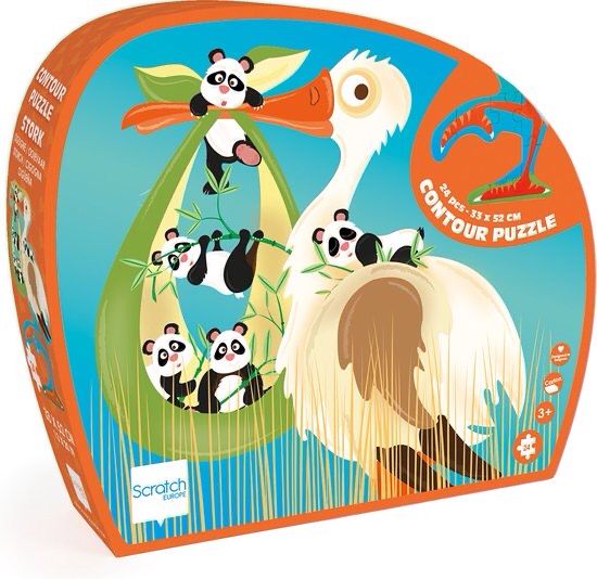 Scratch Puzzle Stork With Baby Pandas