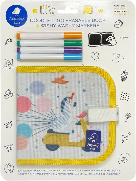 Jaq Jaq Bird: MINI DOODLE IT &amp; GO ZEBRA &amp; 4 Wishy Washy Markers 28x21x2,5cm